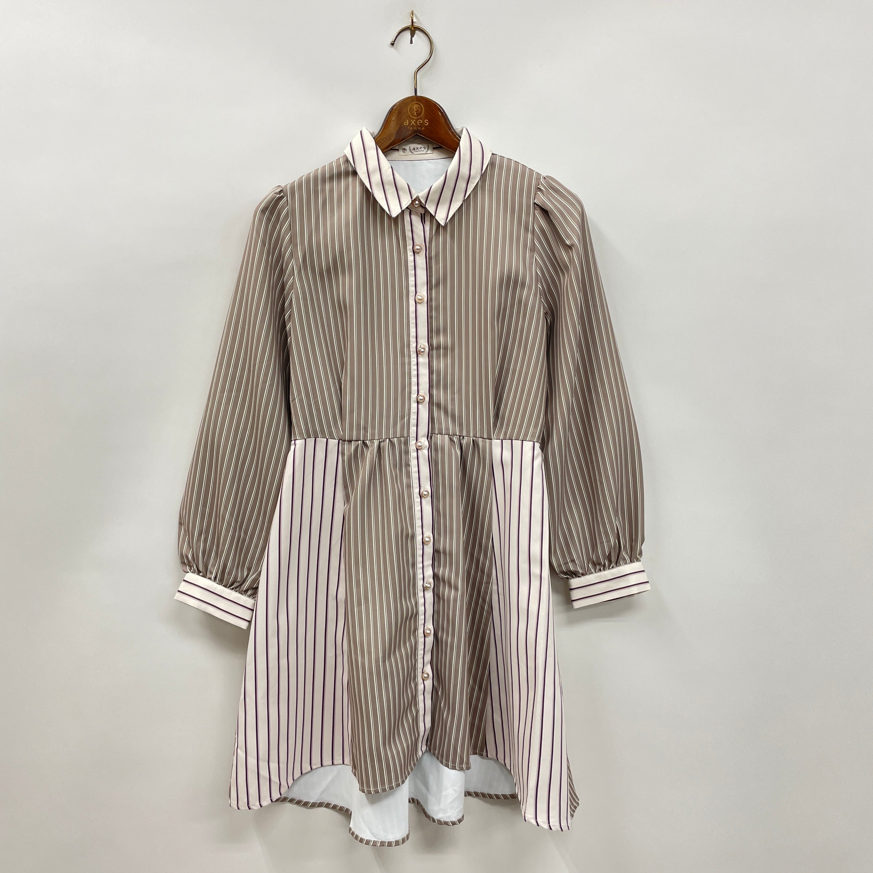 美品＊希少 LA PRESTIC OUISTON シルク切替　シャツ　ストライプ セール】〈洗濯機可能〉レース 切替 ストライプ シャツ（シャツ