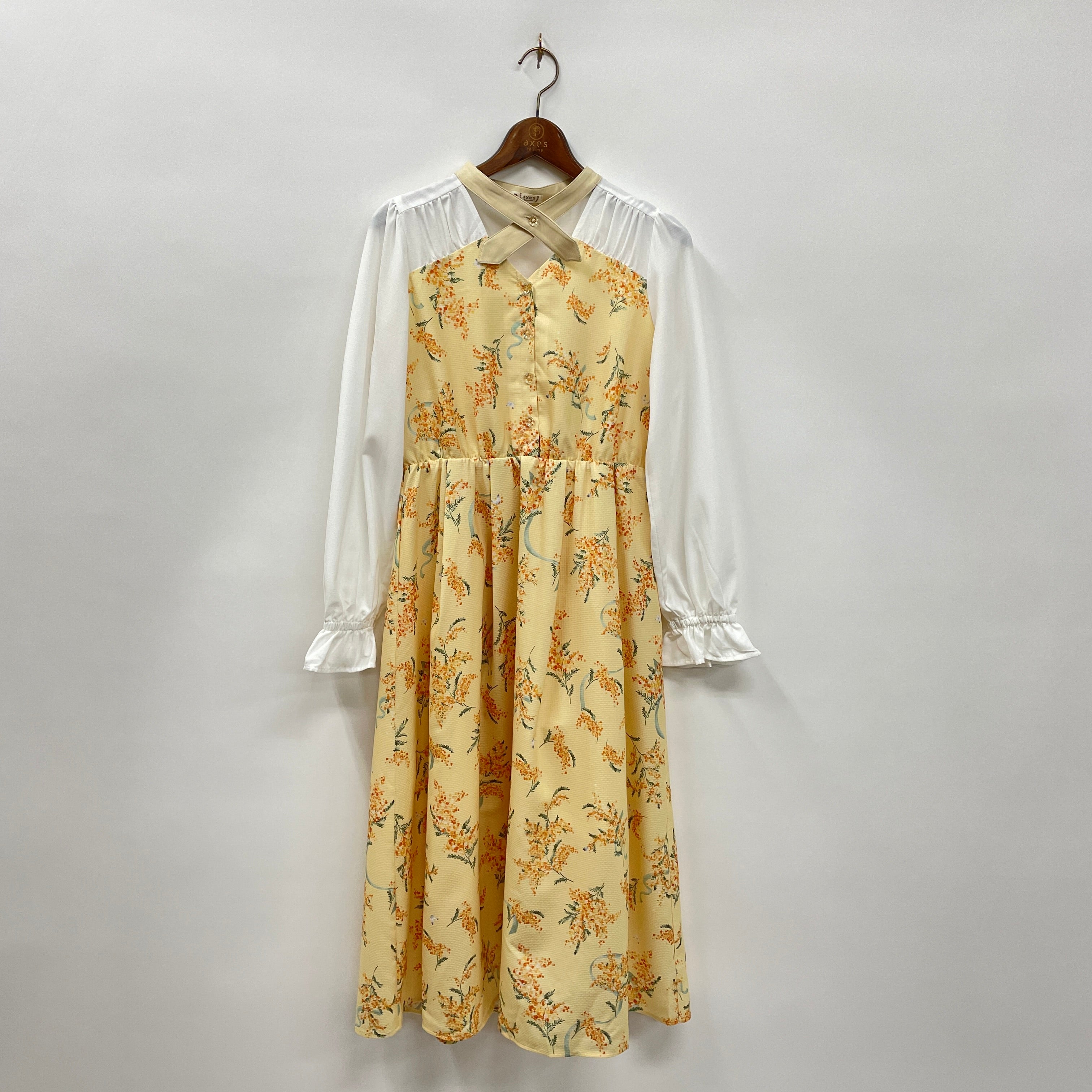 極美品 タグ付 未使用 PRADA 総柄 ミモザ柄 シルク100％ ワンピース 235730-s-01.jpg