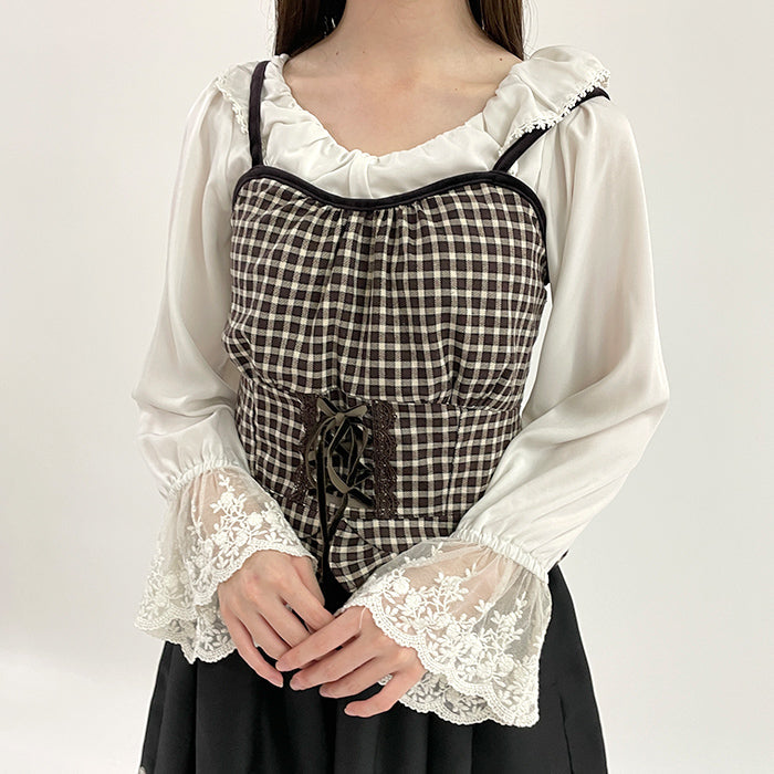 Sézane レース付きフリルブラウス セザンヌ 総レース フリル Vネック ブラウス (SEZANE/ブラウス