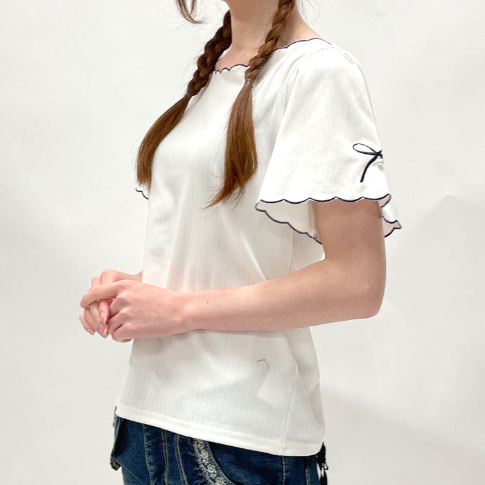 axes femme（アクシーズファム）古着 リボン×スカラップ刺繍プル