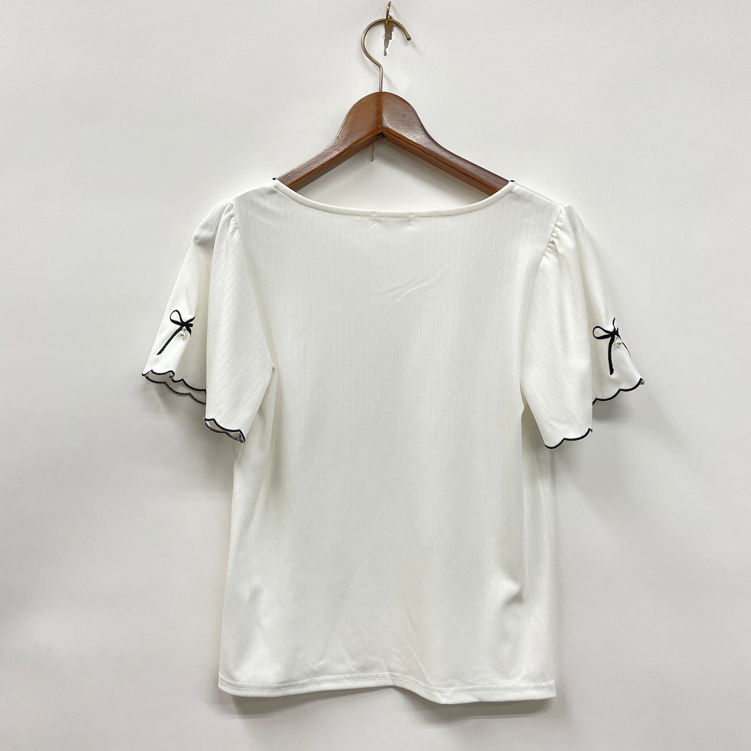 axes femme（アクシーズファム）古着 リボン×スカラップ刺繍プル