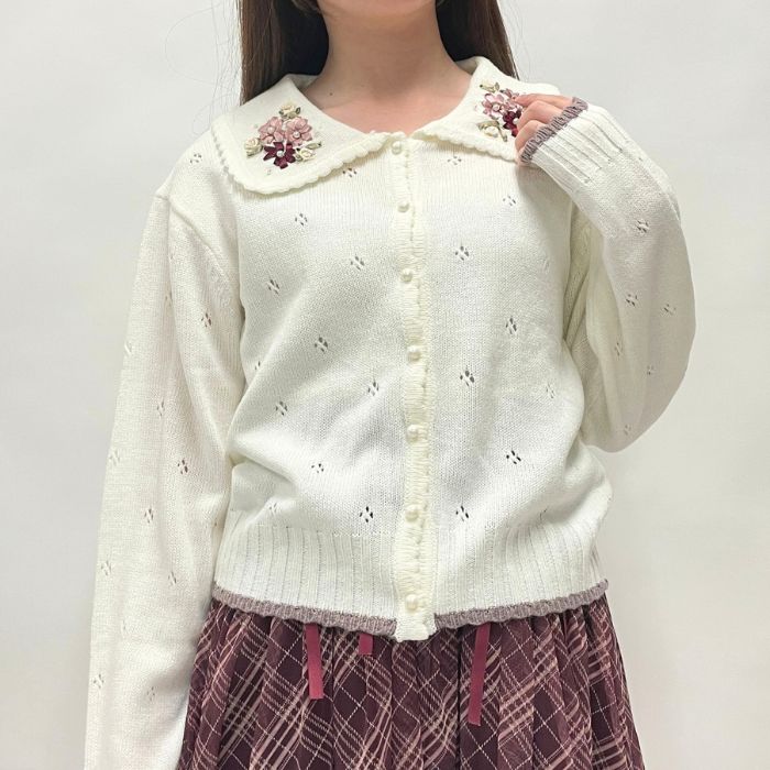 axes femme 古着 フラワーリボン刺繍ニットカーディガン（レディース