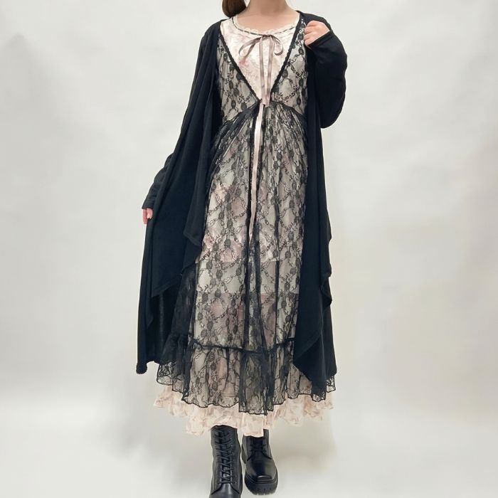 axes femme 古着 レースジレ付きロングカーディガン（レディース古着