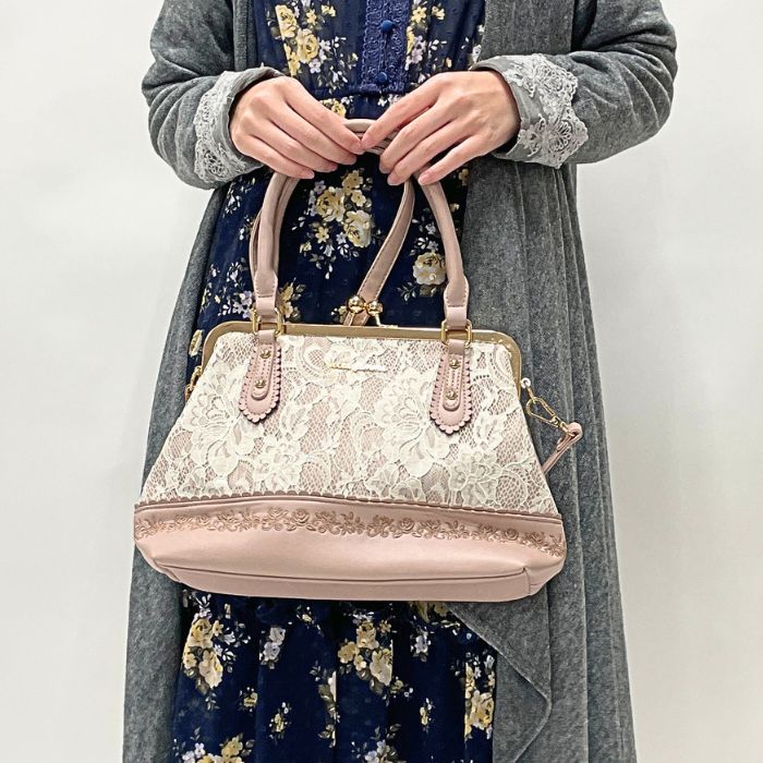 axes femme 古着 レース重ねがま口ボストンバッグ｜一点物・通販